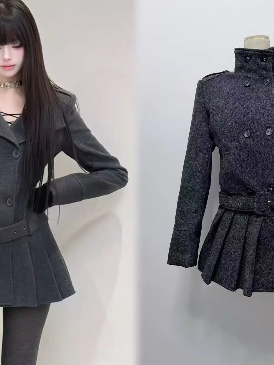 

Ele шерстяной костюм Jaet, женский двубортный костюм с застежкой на талии, утягивающая верхняя одежда средней длины Quali, новое зимнее поступление