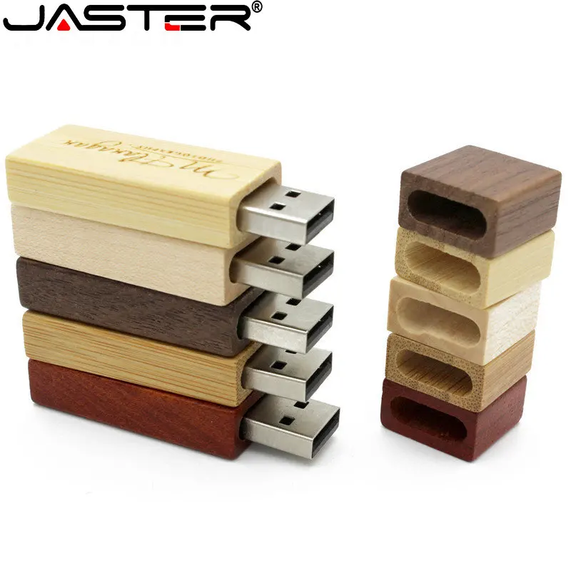 1 PCS Free Logo USB Flash Drives 128GB Wedding Gift USB 2.0 Memory Stick 64GB Wooden + Box Pendrive 32GB Photography Pen Drive