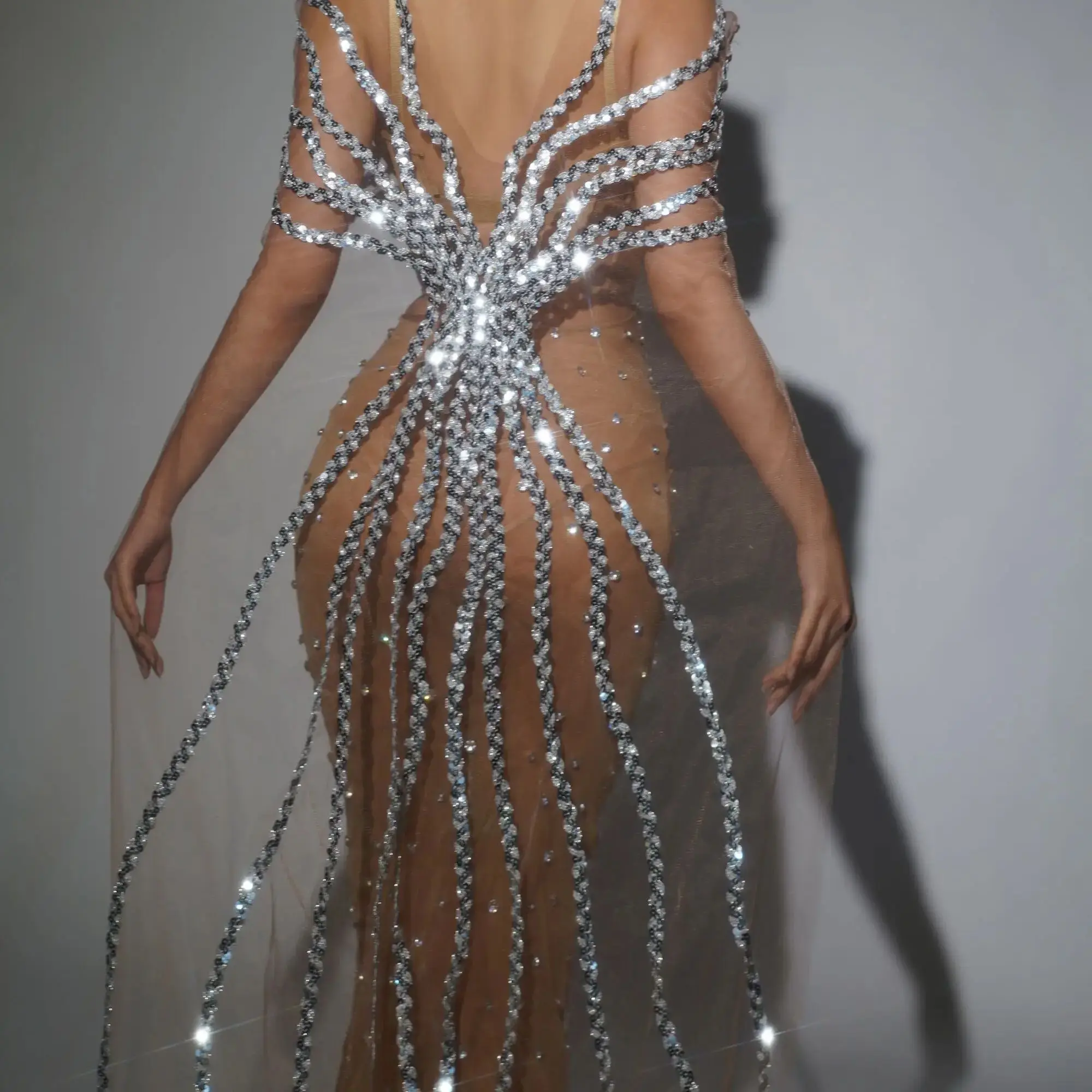 مثير شبكة منظور كامل الماس زائدة فستان ملهى ليلي بار Dj أداء النساء جوجو الراقصات المغني المرحلة فستان DN21026 #6