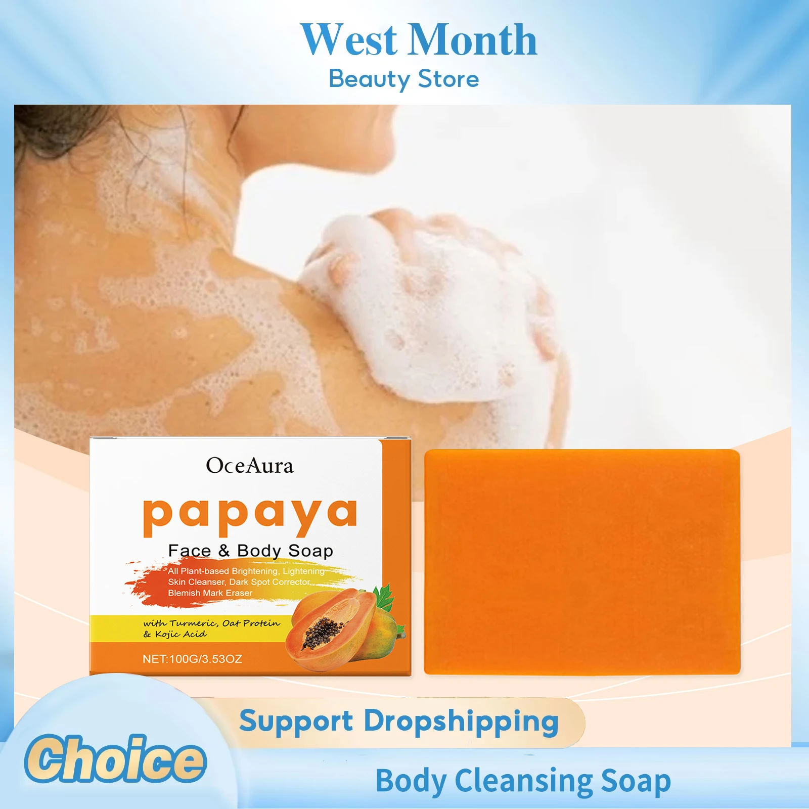 

Body Cleansing Soap Brightening Remove Dark Spots Remove Dirt Exfoliating Smooth Shrink Pores Moisturizing Papaya Whitening Soap