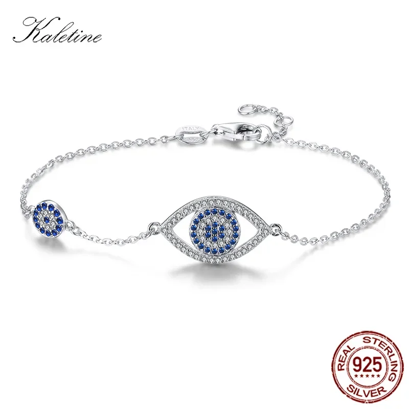 Kaletine Luck Hamsa Evil Eye Bransoletki Dla Kobiet 925 Sterling Silver Bransoletka Niebieski CZ Mężczyźni Turcja Biżuteria Prezent Dla Dziewczyny KLTB057