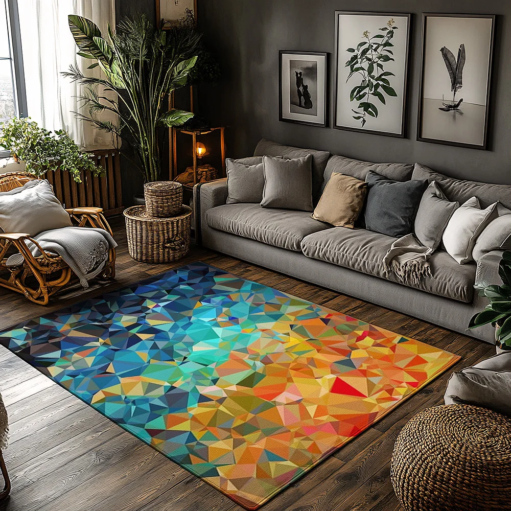 Unique Area Rug Modern Abstract Geometric Pattern Non Slip Floor Mat Living Room Decor Home Accent Carpet Stylish Entrance Mat
