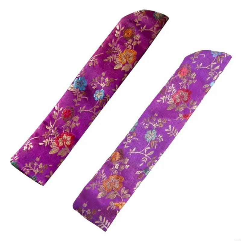 62KD Chinese Hand Fan Cover Bag Vintage Embroidery Floral Handheld Folding Fan Sleeve Protector Dustproof Holder