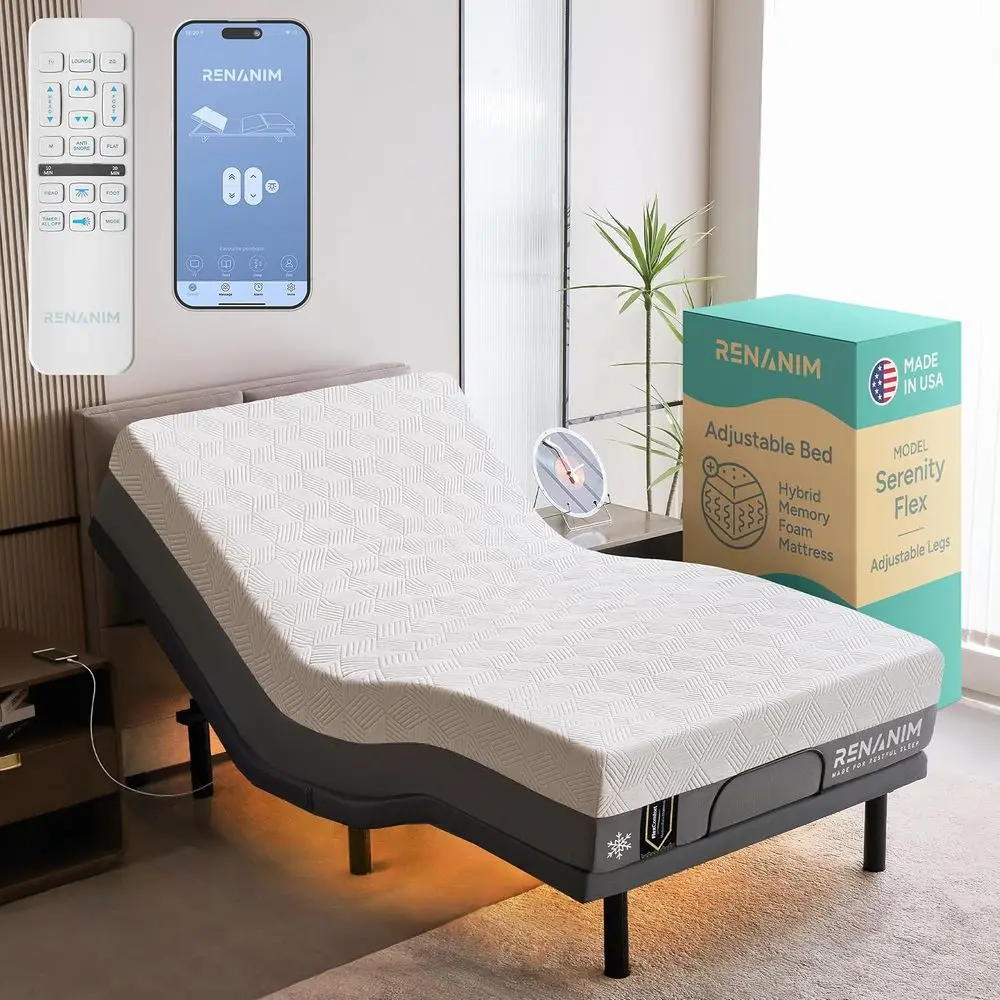 

S Twin XL Adjustable Bed e with Mattr- 12" Hybrid Memory oam - Electric Massage - WirelRemote or & oot Incline - Zero Gravity -