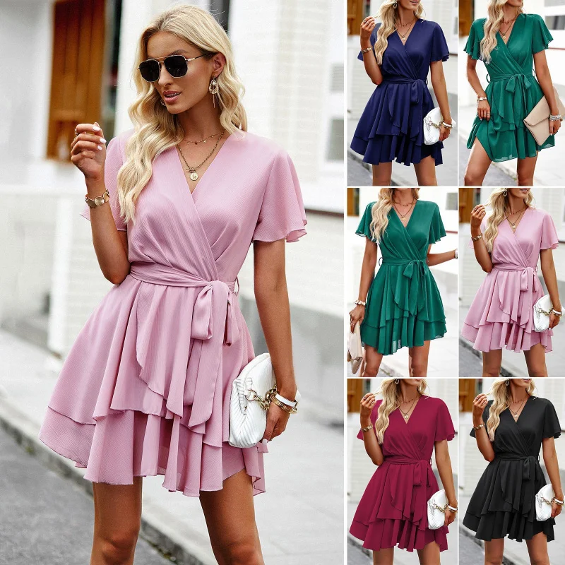 

Diyun Women'S Dress With Straps, Solid Color A-Line Short Skirt