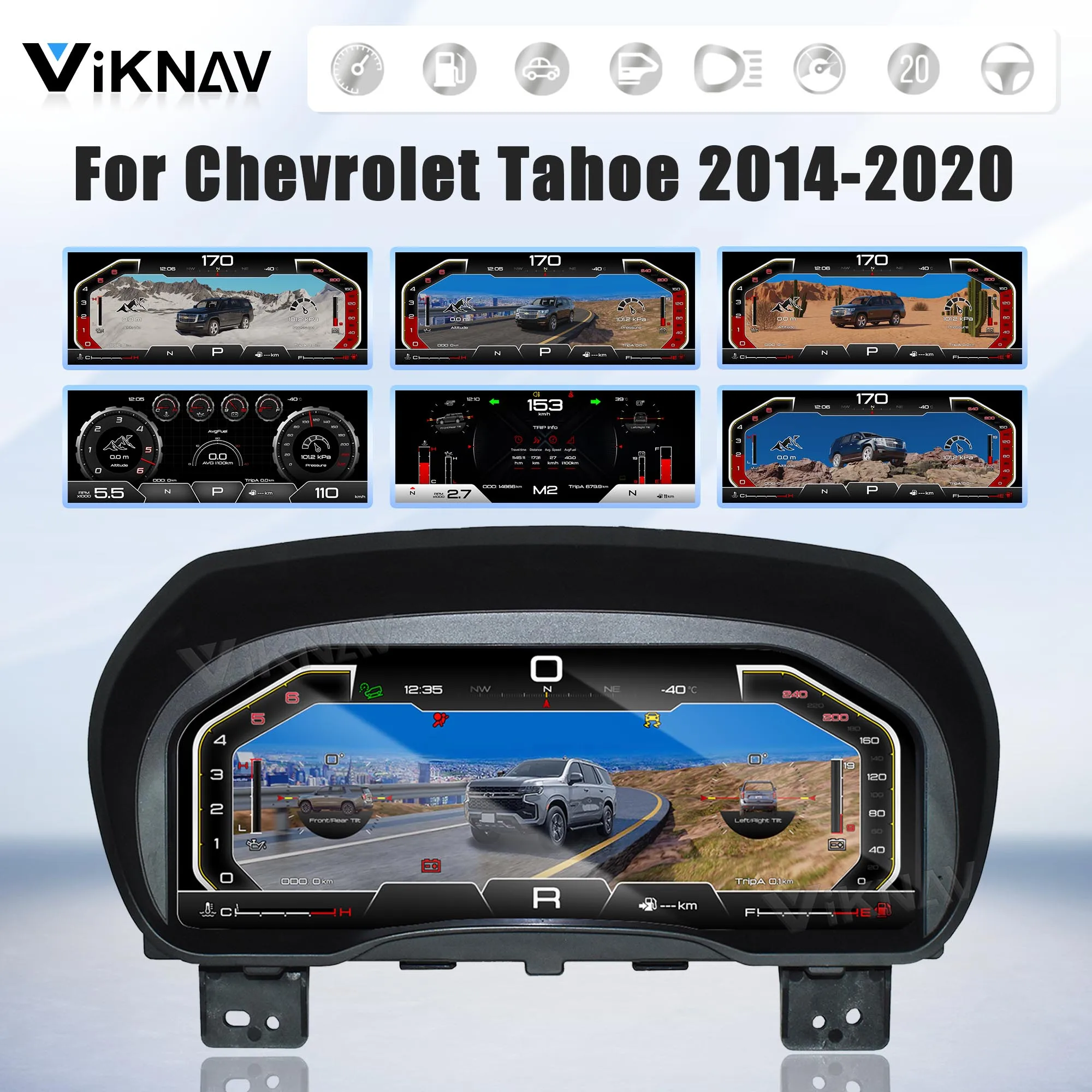 

Viknav 13-дюймовый автомобильный цифровой кластер для Chevrolet Tahoe Suburban GMC Yukon 2014-2020 ЖК-дисплей автомобильный цифровой спидометр панель приборной панели