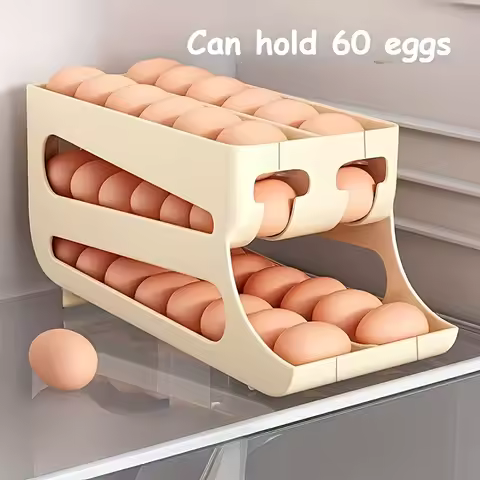3-Tier Yellow Egg Organizer, Holds 60 Eggs,Auto-Roll Design.Space-Saving Fridge Storage,Sturdy &amp; Easy Clean.Perfect for Kitchen!