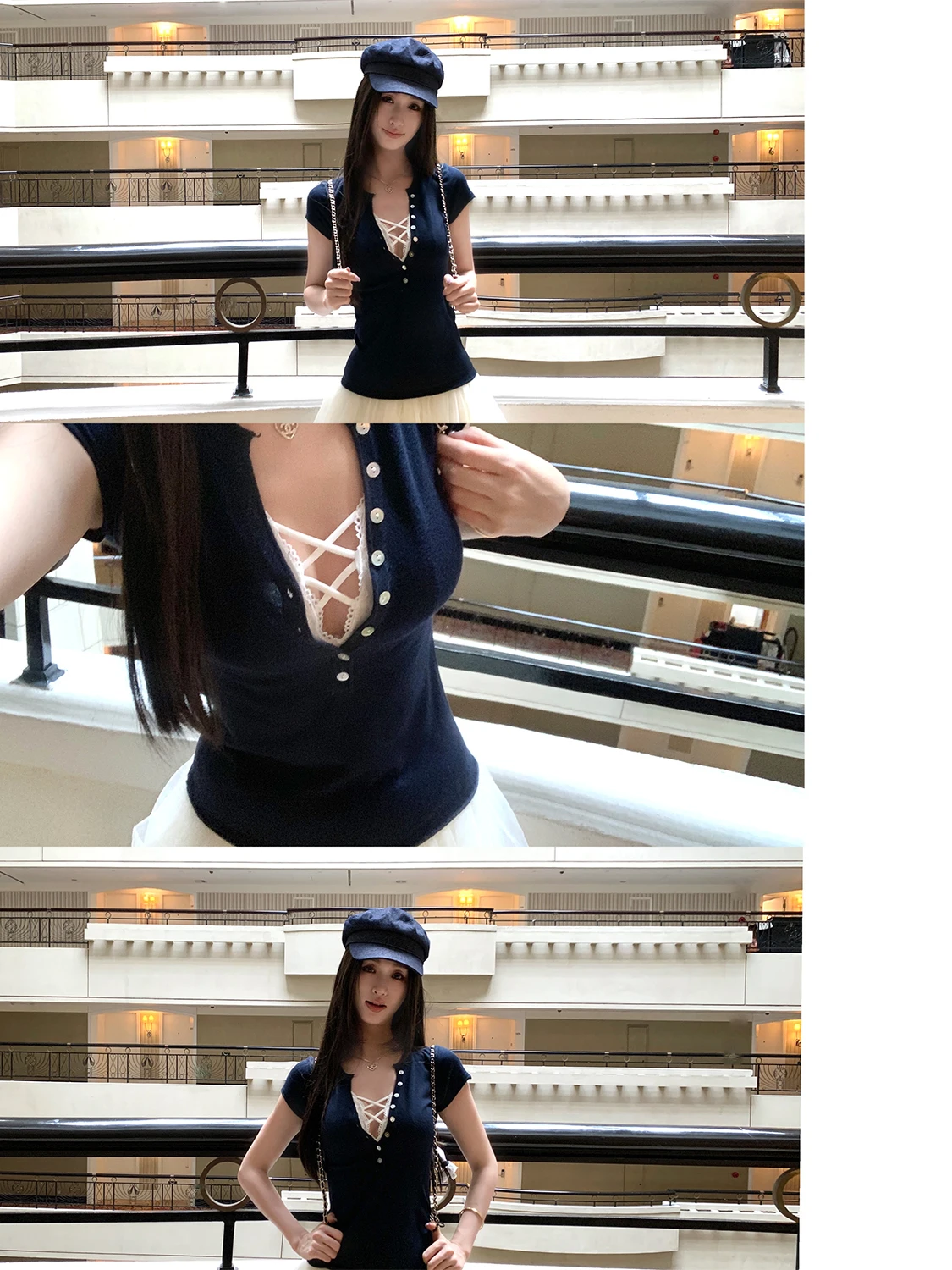 

Вязаная футболка с V-образным вырезом из шерстяной смеси, короткий рукав, приталенный крой, в корейском стиле, для повседневной носки, женская модная летняя блузка