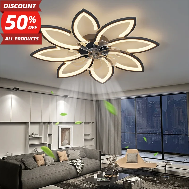 New Flower LED Ceiling Fan Lamp with Remote Control Adjustable Speed Dimmable Shaking Head Ceiling Light for Living Room Bedroom