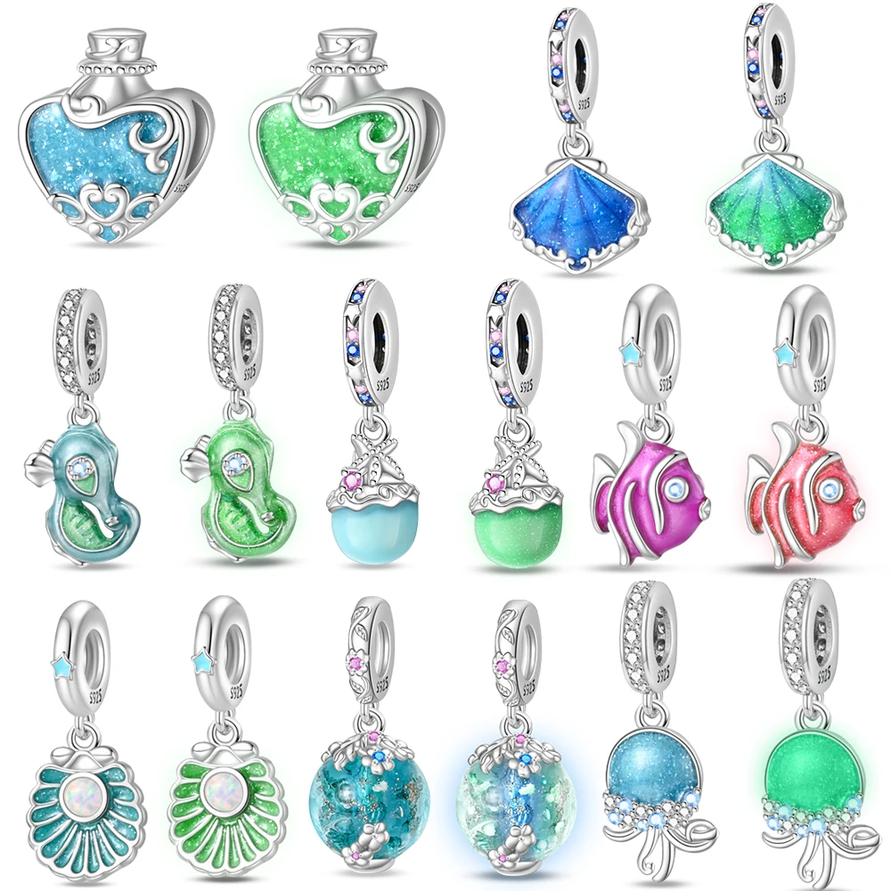 Authentic Colour Changing Jellyfish Dangle Charm Fit Original Bracelet 925 Silver Sea Shell Charm for Jewelry Christmas Gift