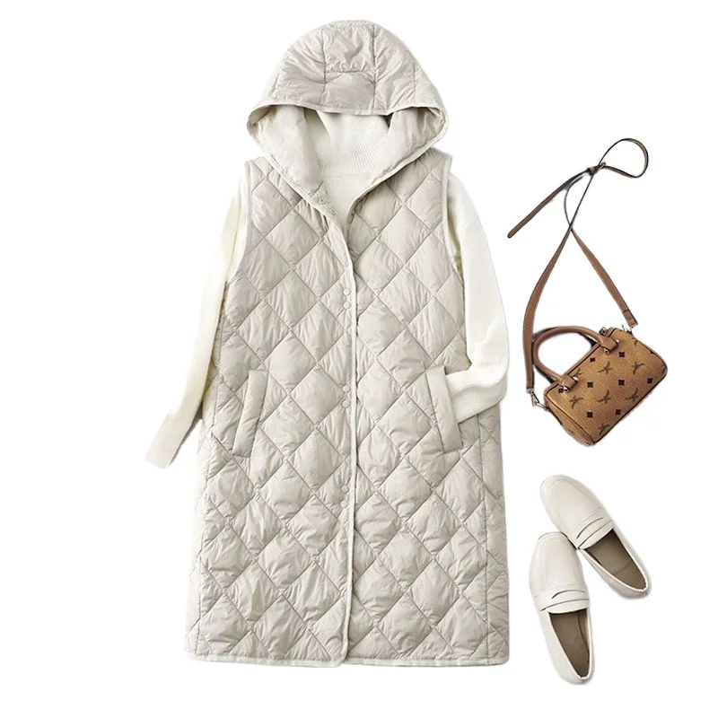Autumn and Winter New Women's Down Cotton Vest Commuting Hooded Straight Tube Lightweight Vest