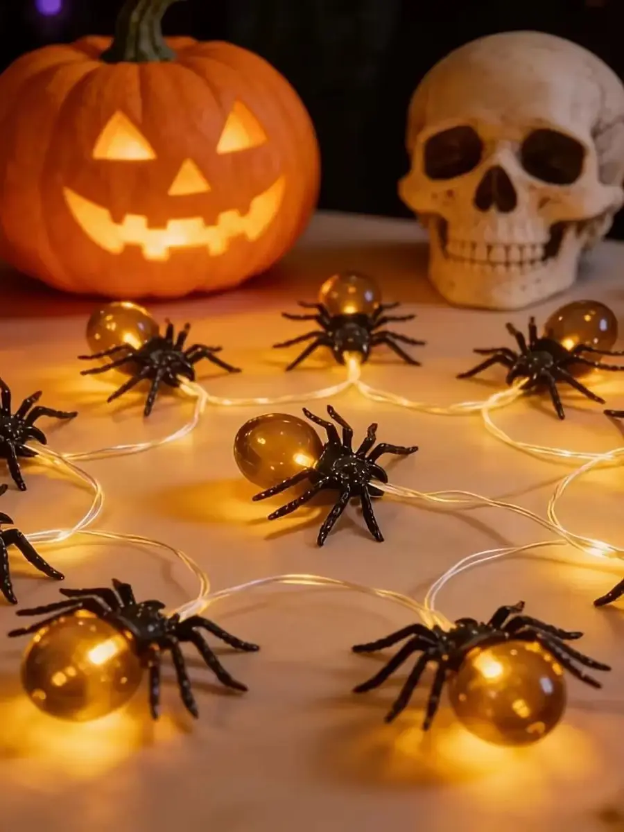 10 LED Lampki Pająki na Baterie, Dekoracje Halloweenowe, Lampki Fairy Lights na Imprezy, do Domu Strachów, Wewnątrz i na Zewnątrz — 2