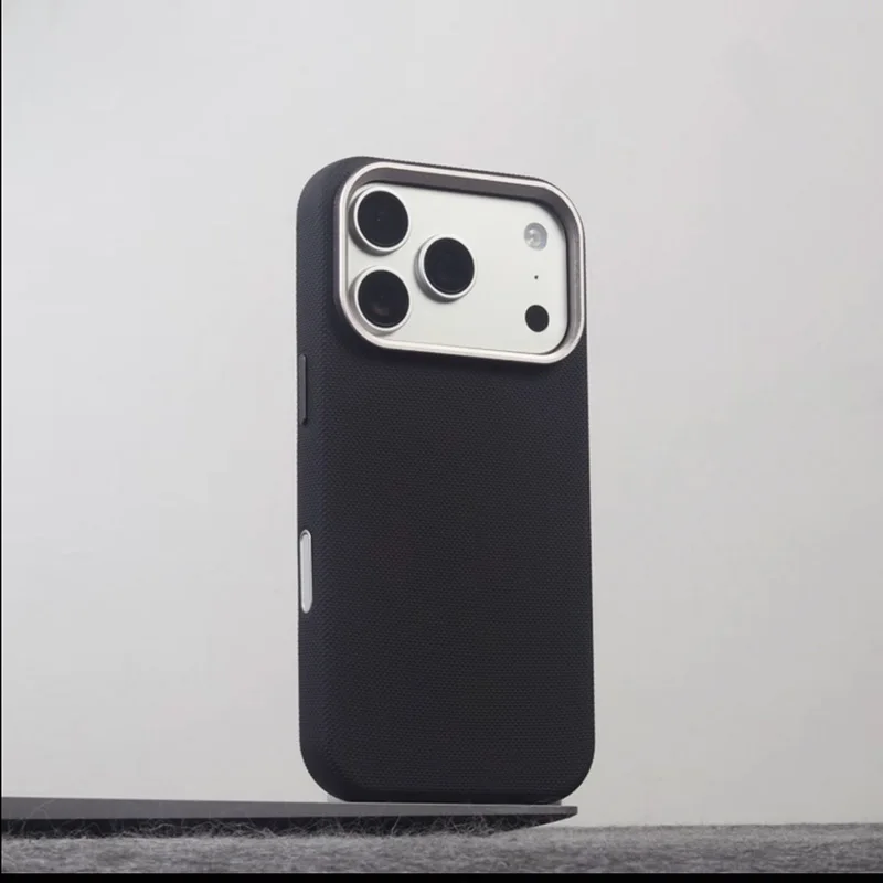 

Luxury Alloy Lens Frame Particle PU Leather Magnetic Case For iPhone 17 16 Pro Max 15 14 13 For Magsafe Wireless Charging Cover