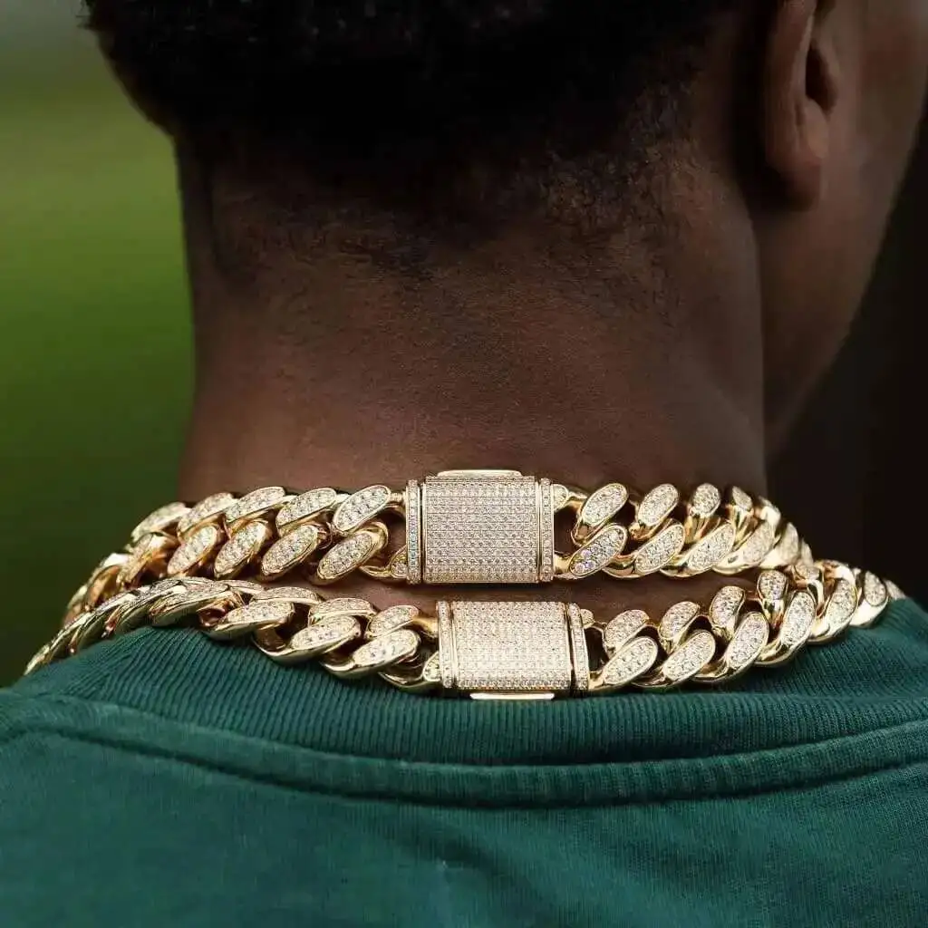 

Роскошные рэперские ювелирные изделия Ice Out, 19 мм, стерлинговое серебро 925 пробы, двухрядный муассанит с бриллиантами, мужское ожерелье в стиле хип-хоп с кубинской цепочкой