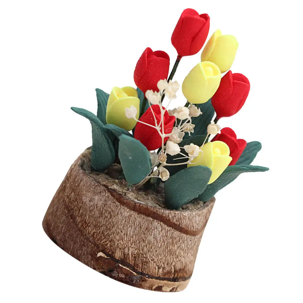 

1:12 Scale Miniature Flowerpot Decor for Dollhouse Miniatures Realistic Resin Bonsai Vase Tiny Home Desktop Ornament Garden