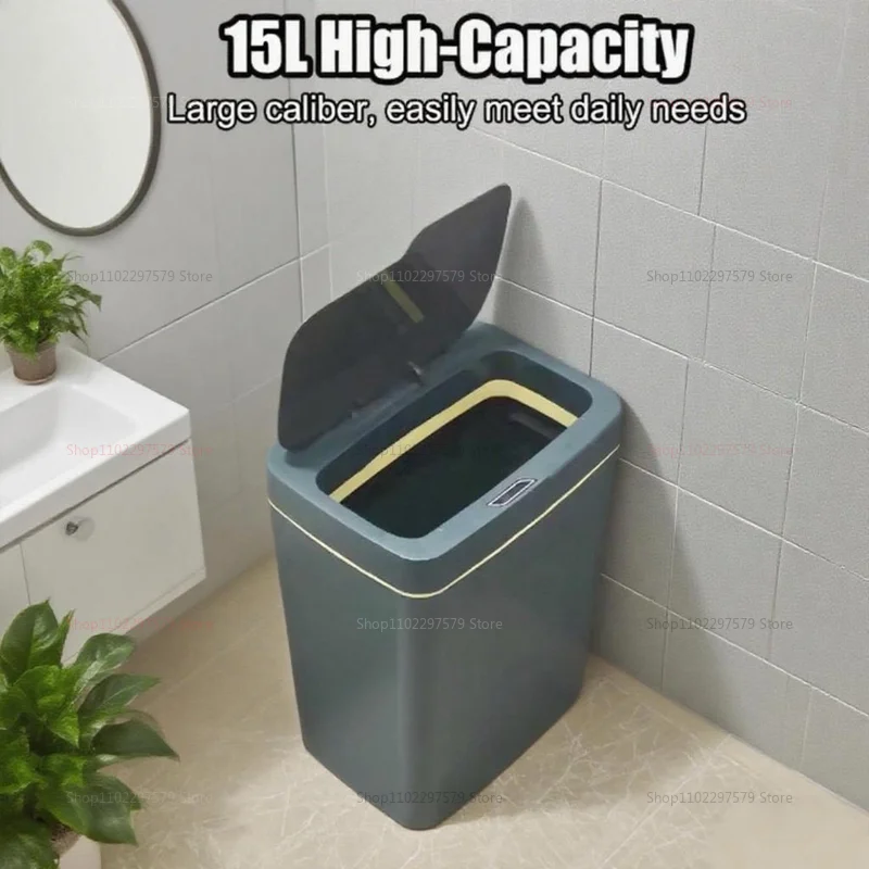 2025 جديد سلة المهملات الاستشعار الذكية 15L عدم الاتصال التلقائي سلة المهملات المنزل الذكي الحمام سلة المهملات التعبئة الإلكترونية الأبيض