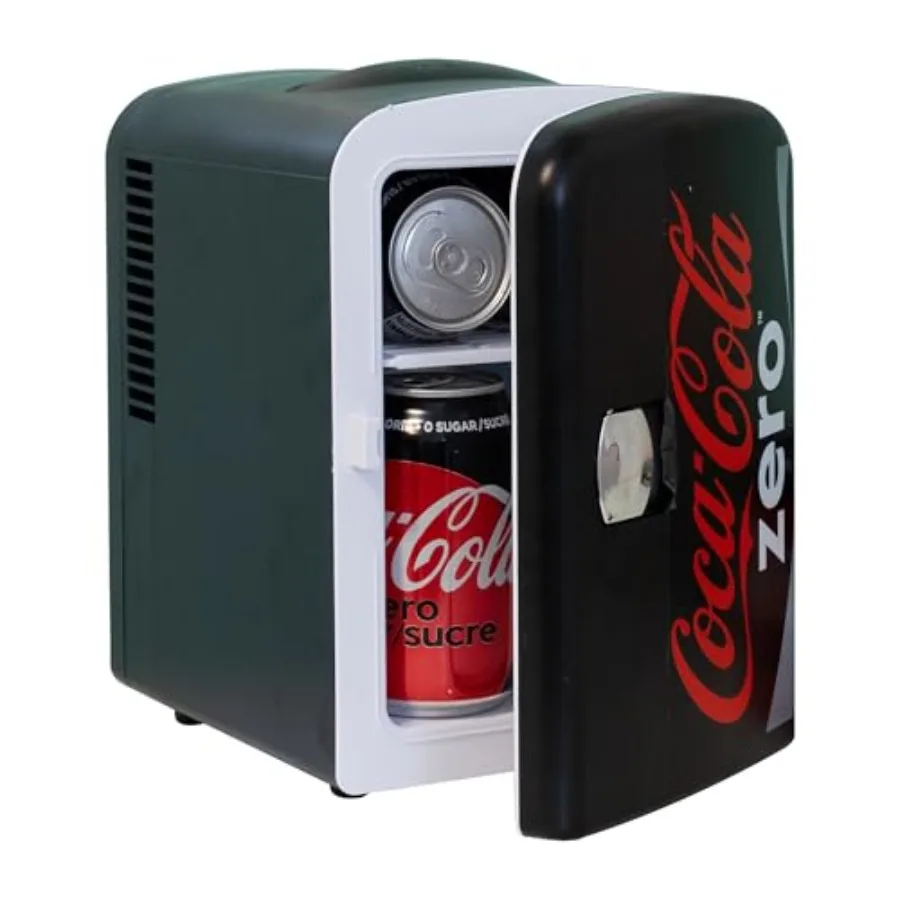 

Coke Zero Mini Fridge 6 Can Refrigerator for Bedroom Office Portable Table Top Beverage Cooler 12V 110V Black Compact Cooler fo