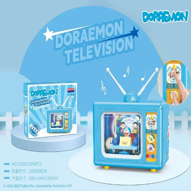 Doraemon Building Blocks Cartoon Creative Small Particles Assembled Time Machine TV Model Ornaments Educational Toys Gift