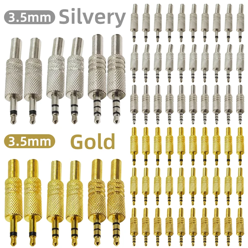 5Pcs 3.5mm Metal Male Plug Mono Stereo Headphone Plug 2Pole/3Pole/4Pole Gold Earphone Jack Adapter Audio Solder Connector