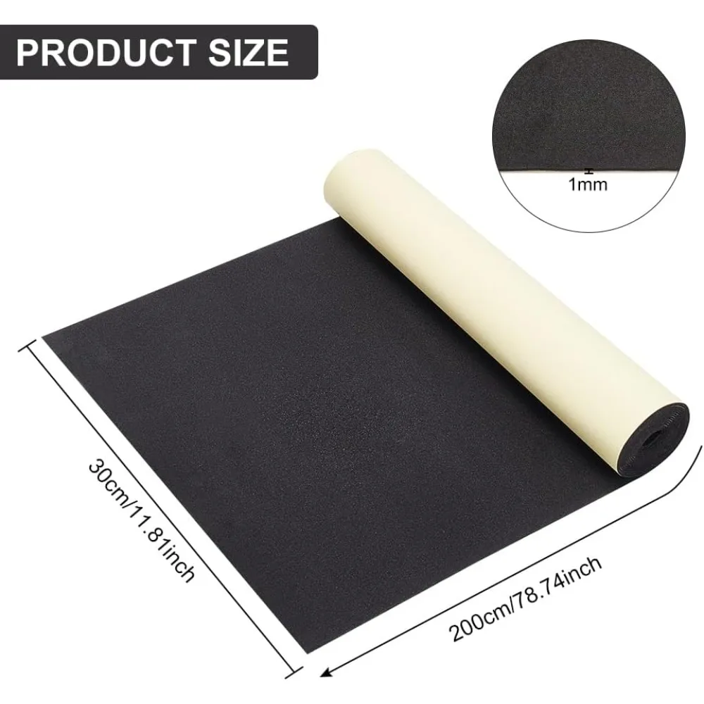 1mm Thick Self-Adhesive EVA Foam Roll, 78.7x11.8 Inch Black Foam Padding Sheet for Furniture Protecting, Gap