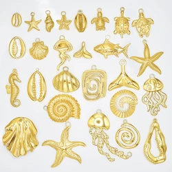 5pcs/Lot Marine Animals Charm Sea Shell Conch Turtle Stainless Steel Pendants For Jewelry Making Bulk Handmade Beach Accessories