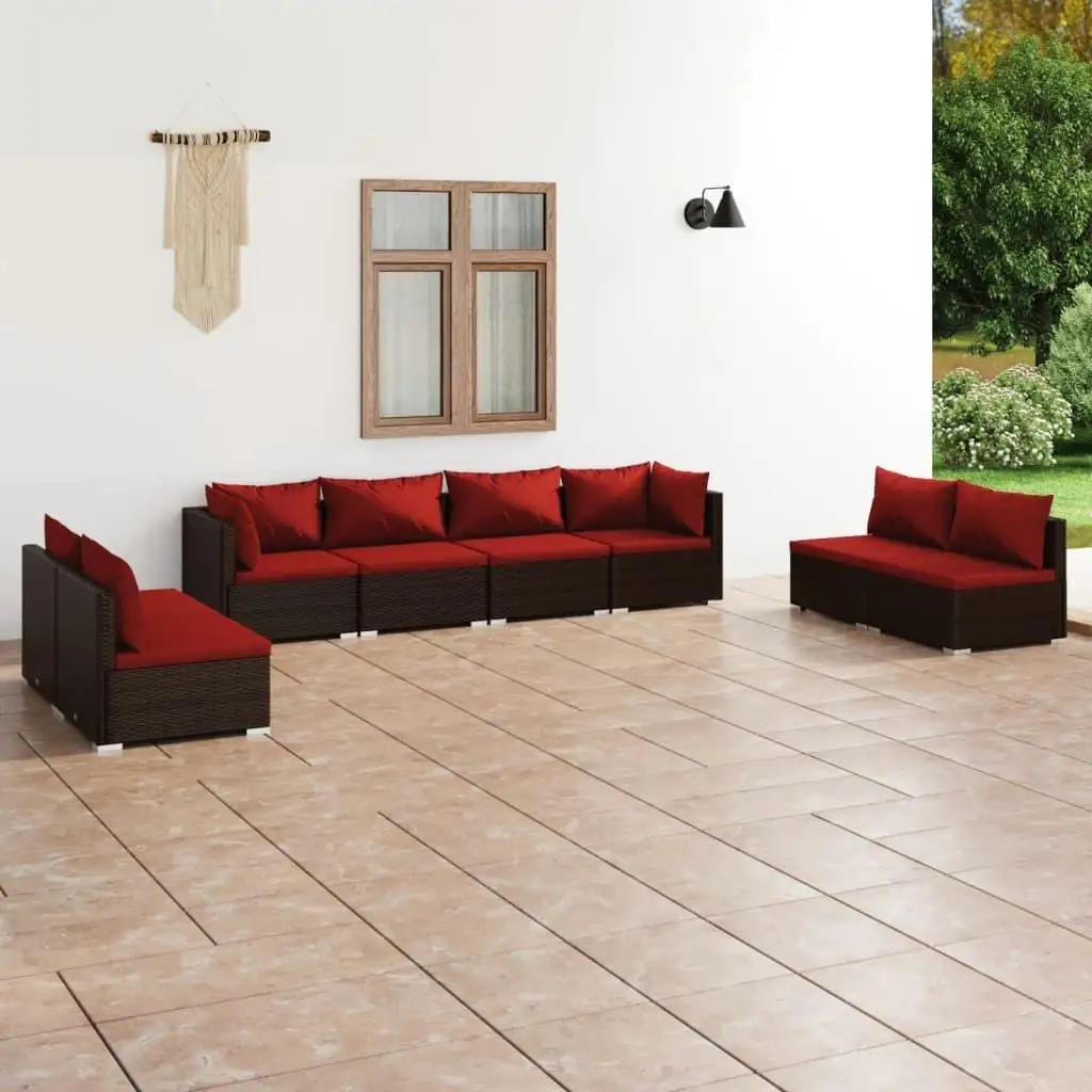 8-Piece Brown Poly Rattan Patio Lounge Set with Cushions - Outdoor Furniture for Garden & Deck