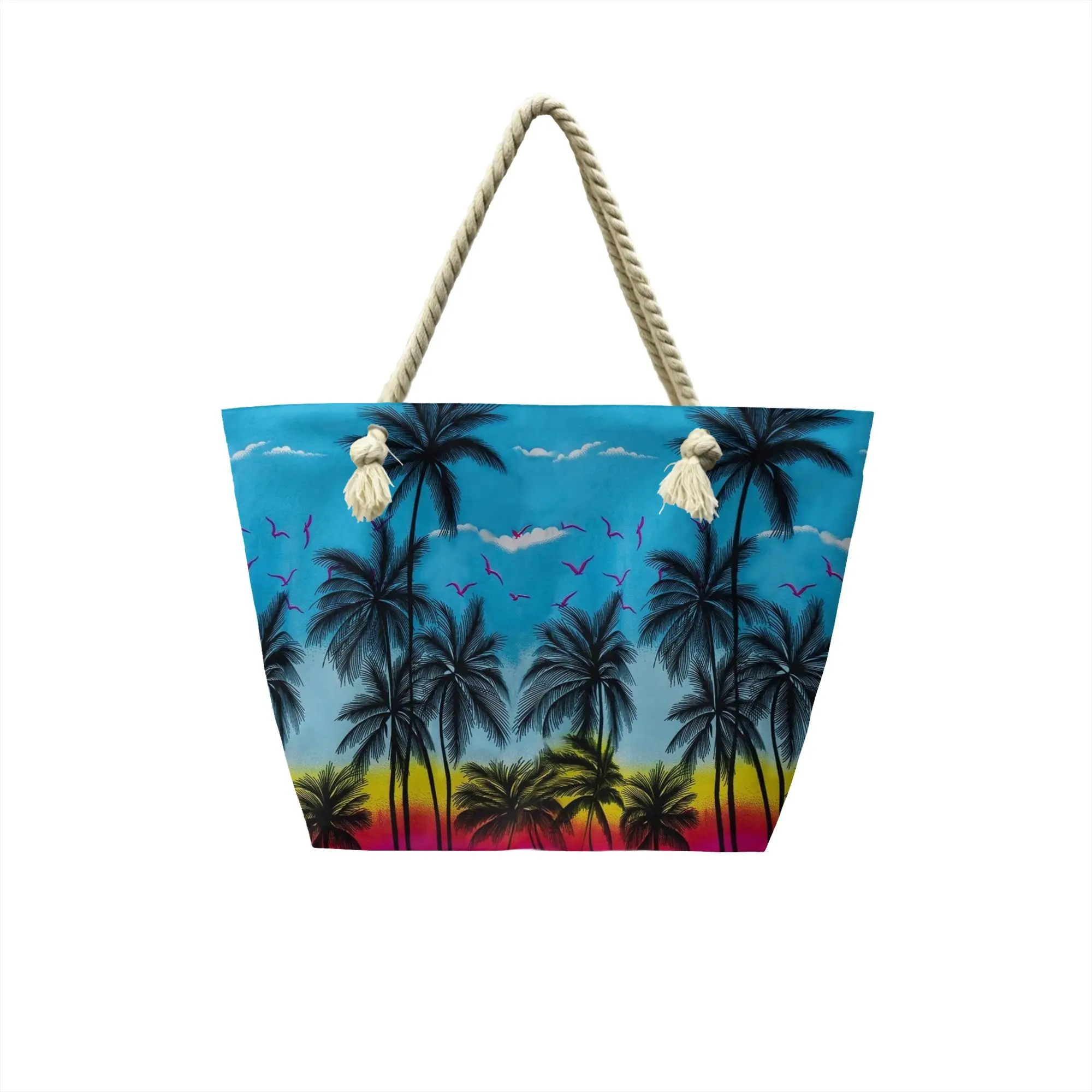 Custom Sea Coconut Tree Hawaiian Beach Canvas Shopping Bags Women Washable Large Capacity Groceries  Tote Shopper Bags