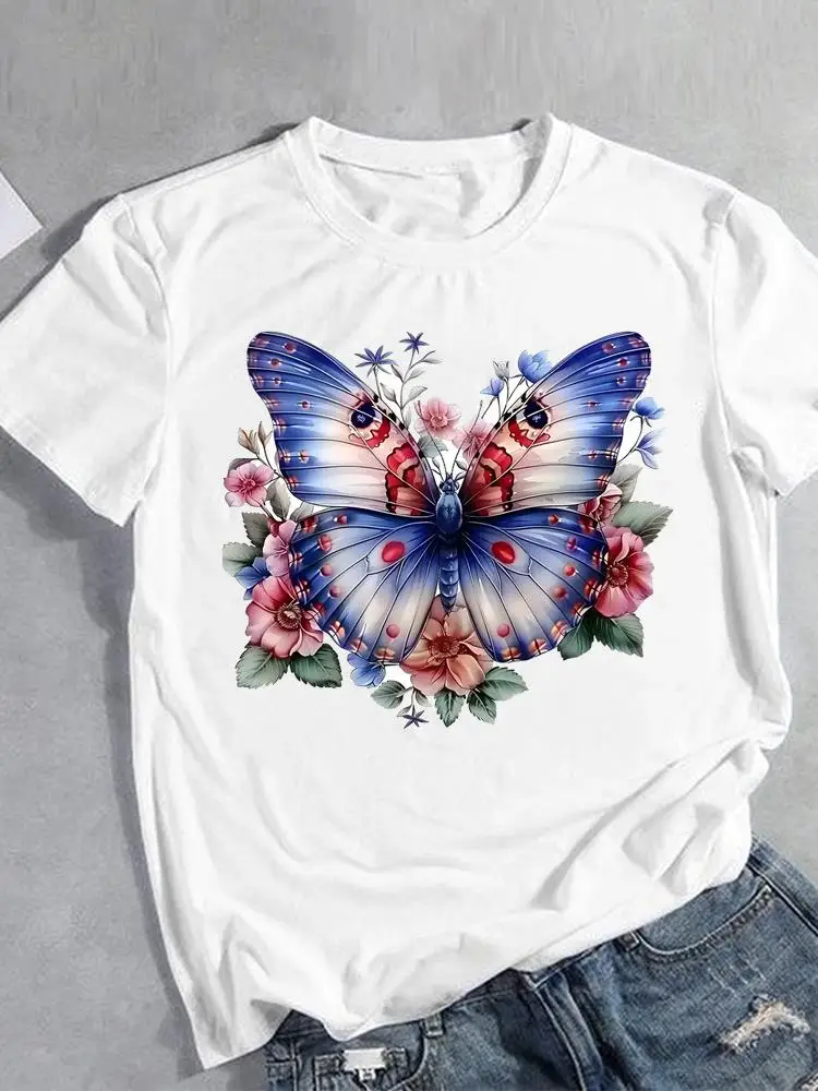 

Watercolor Flower Style Casual Top Fashion O-neck T Clothes Female Short Sleeve Print T-shirts Clothing For Women Graphic Tee