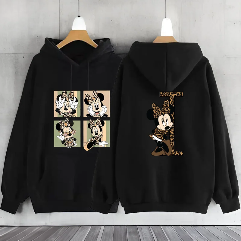 Luipaard Minnie Mouse A-Z 26 Engelse Letters Capuchon Sweatshirt Vrouw Kleding Hoodie Lange Mouw Dames Sweatshirts Y 2K Kleding