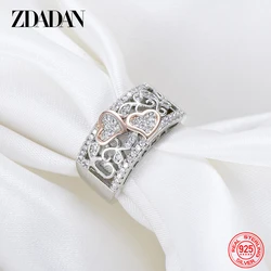 ZDADAN 925 Sterling Silver Rose Gold Heart Rings For Women Fashion Wedding Jewelry
