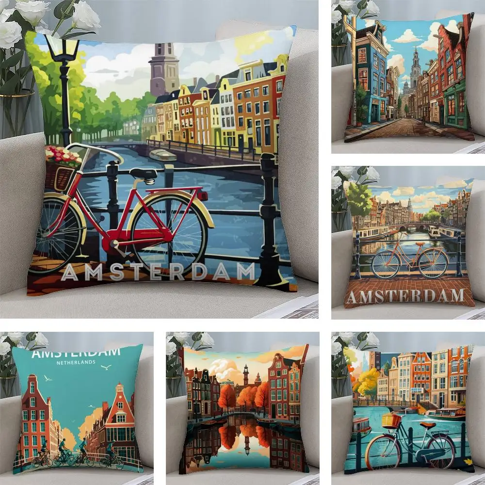 

Amsterdam Netherlands Cushion Cover Short Plush Double-sided Print Square Throw Pillow Covers Sofa Home Cushion Decor