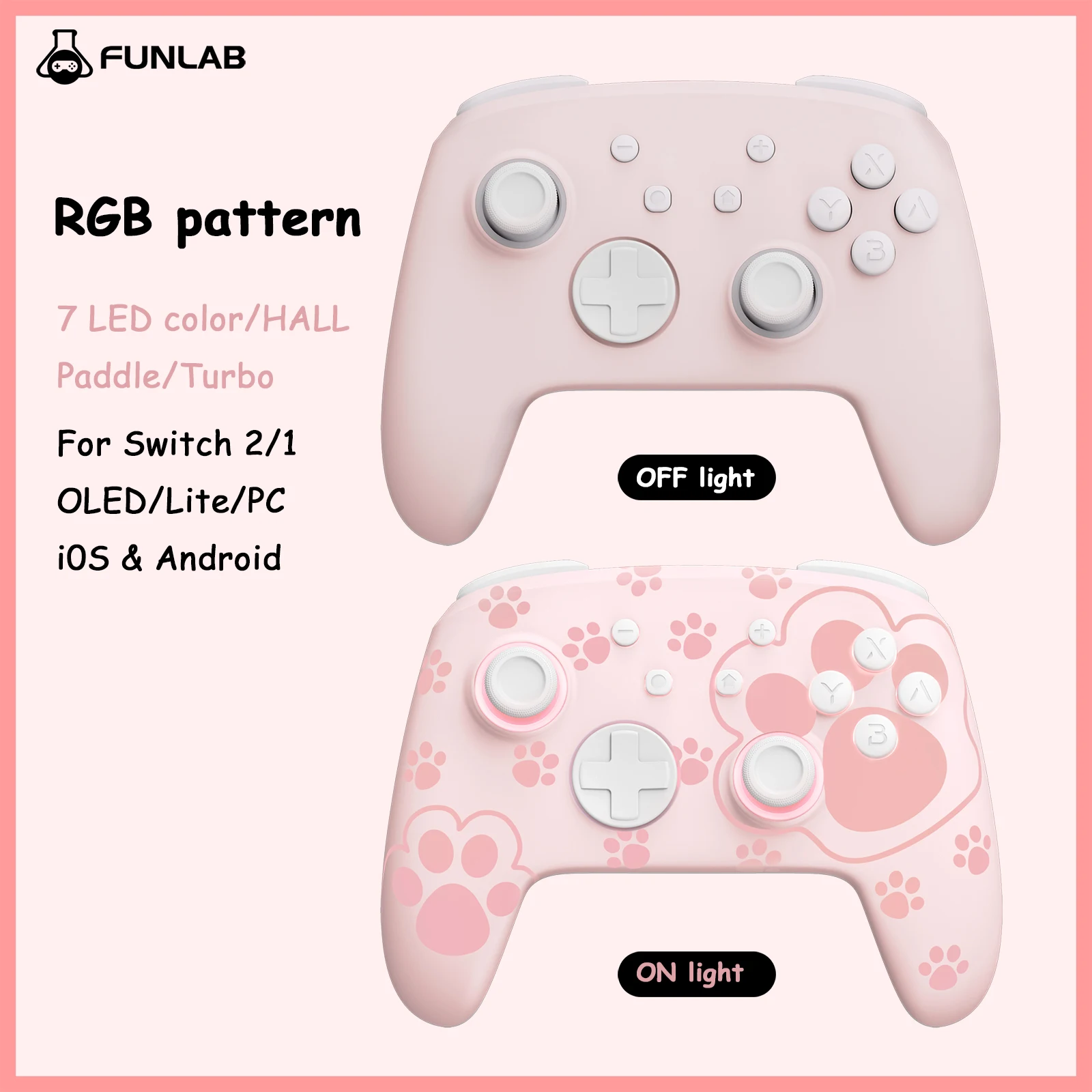 وحدة تحكم FUNLAB Switch 2 Pro للتبديل OLED/Lite/PC مع تأثير القاعة/RGB/المجداف/Turbo Nintendo Luminous cat paw GamePad-pink #2
