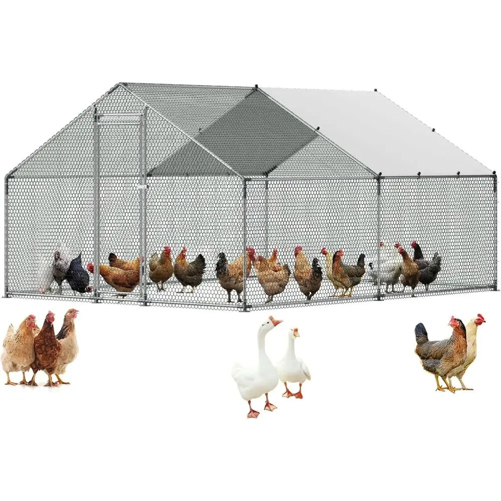 

Просторный курятник 9,8x13,1x6,5 футов с навесом, надежным замком, идеально подходит для разведения домашней птицы на заднем дворе, ферме и в саду.