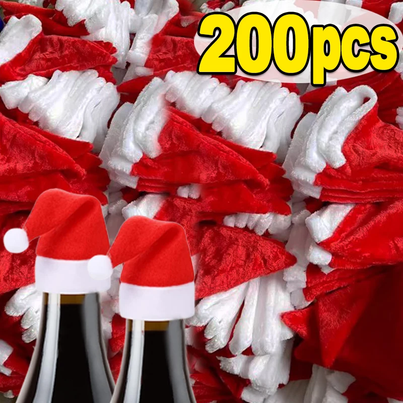 Velvet Mini Santa Hats Wine Bottle Covers Christmas Tableware Holder Lollipop Caps Bottles Bags Xmas Home Party Decor Wholesale