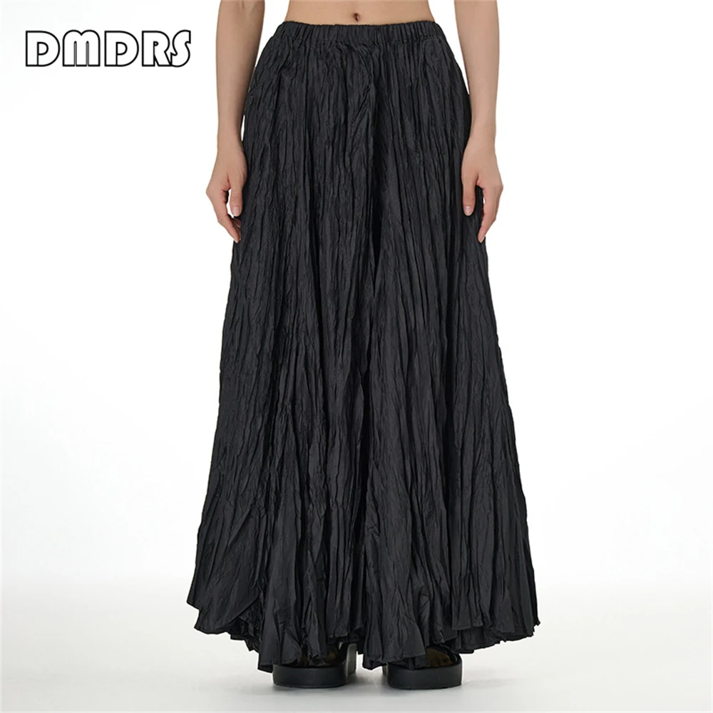 Flowing Wrinkled Skirt for Women, Free Size, Long Drooping, Casual Skirts, Solid Comfortable, Plus Size, Loose-Fitting, Summer