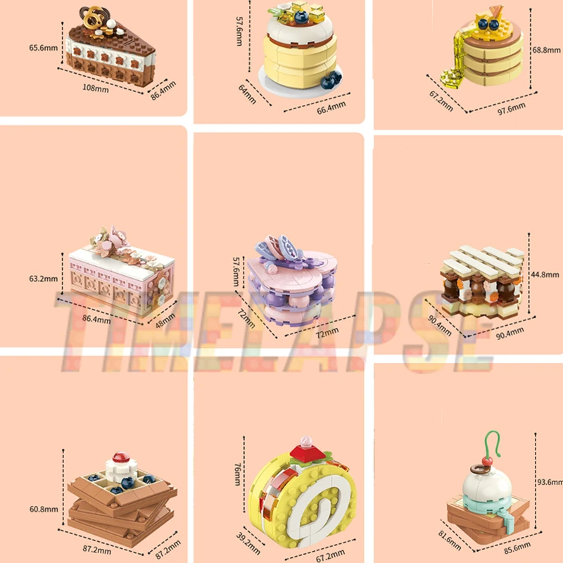 DIY MOC Cake Waffle Toast Chocolate Shuflei Swiss Roll Ice Cream Crispy Tarts Building Blocks Model Bricks Kids Sets Kits Toys