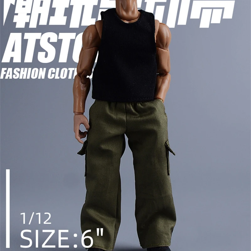 ATStory 1/12 Scale Male Soldier Fashion Casual Green/Black Straight Workwear Pants Fit 6inch Action Figure Body Model Dolls