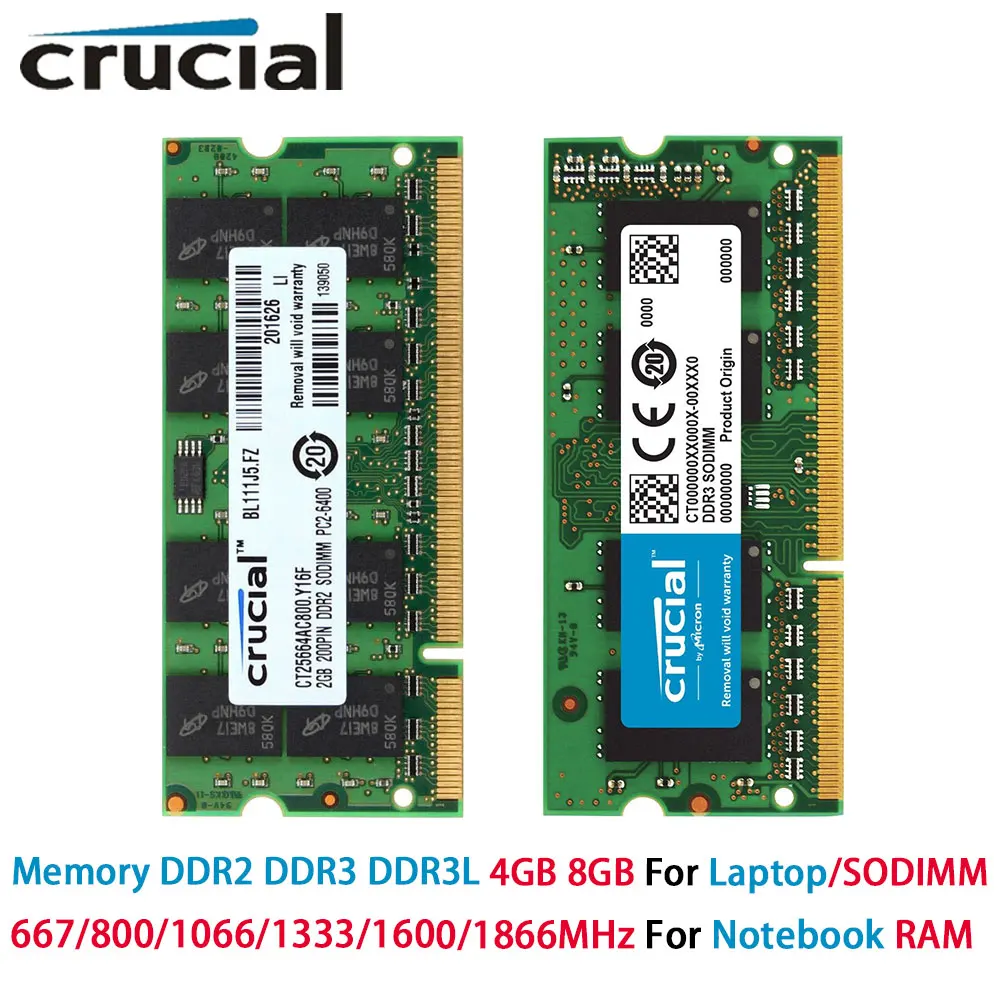 Crucial DDR2 DDR3 DDR3L Laptop Memory RAM 8GB 4GB 2GB 667 800 1066 1333 1600 1866MHz PC2-5300 PC3-12800 14900 Notebook SODIMM