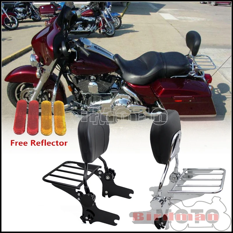 

for Harley Touring FLHT FLHX FLTR FLHR FLHRC Motorcycle Adjustable Rear Passenger Backrest Sissy Bar w/ leather Pad Luggage Rack