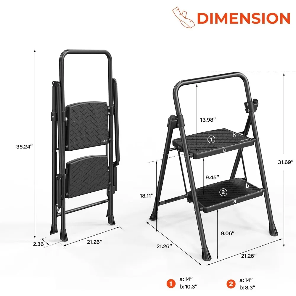 مقعد قابل للطي بخطوتين مع مشابك واسعة مضادة للانزلاق، سعة 500 رطل، خفيف الوزن ومحمول