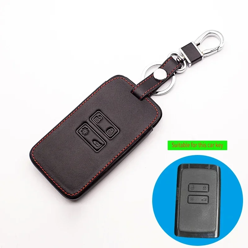 2024 Latest 100% Leather Key Holder Key Cover For Renault Koleos Protector Kadjar 2016-2017 4 Buttons Smart Key Dust Collector