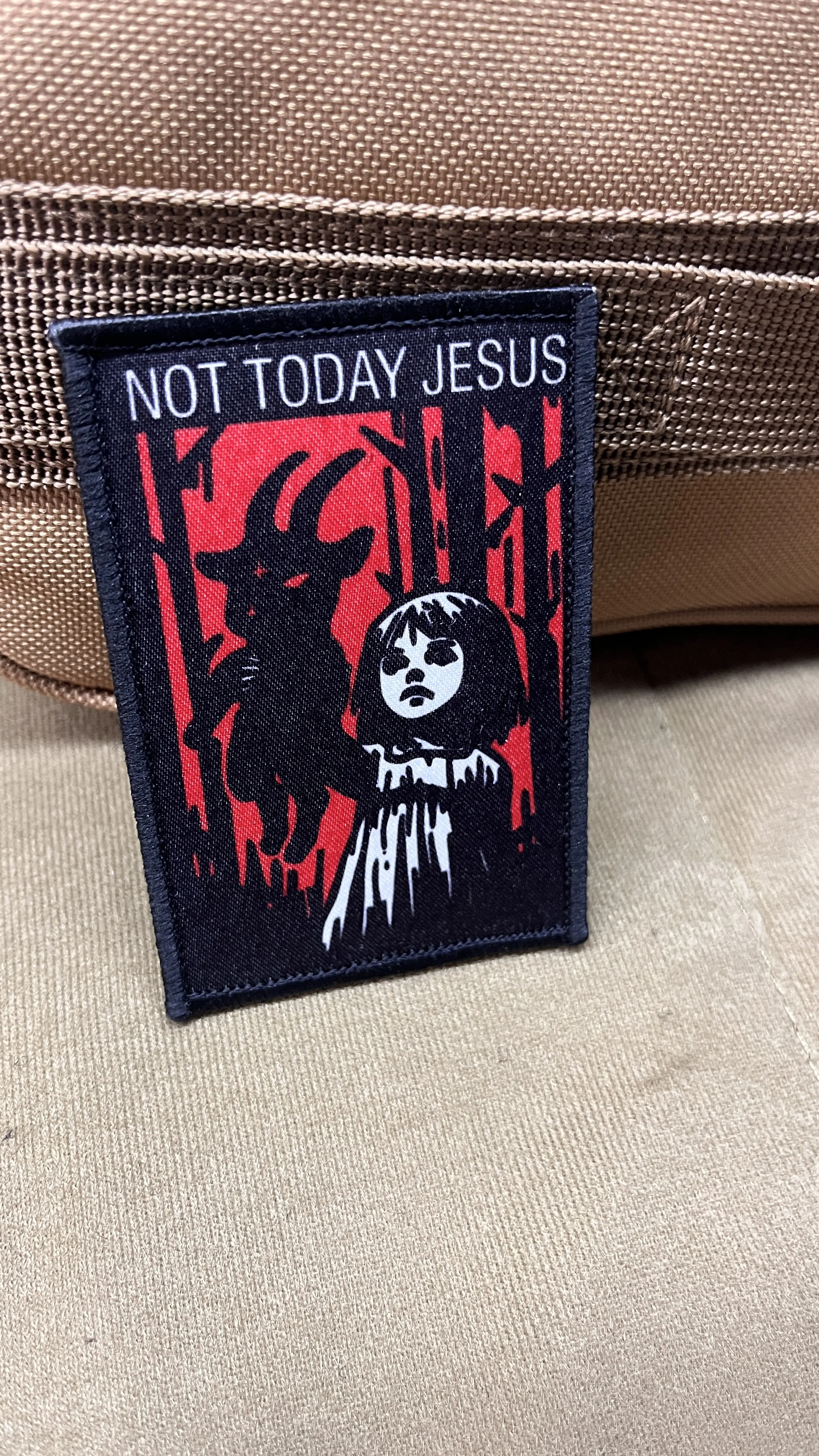 Not Today Jesus Patch Satanische Ziegen-Dämonen-Mädchen-Abzeichen Baphomet Moral-Patches mit Klettverschluss für Jacken und Rucksäcke – Detail 4