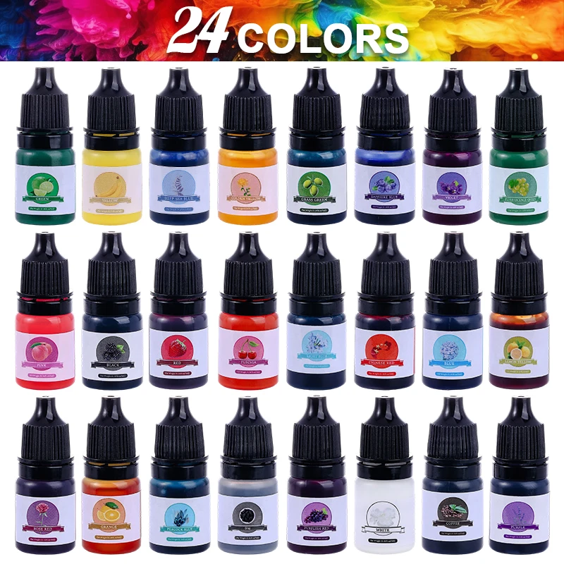 Epoxyhars Kleurpigment 24 Levendige Kleuren Vloeibaar Epoxypigment Sterk Geconcentreerde Doorschijnende Hars Kleurstof voor Kunst DIY Sieraden