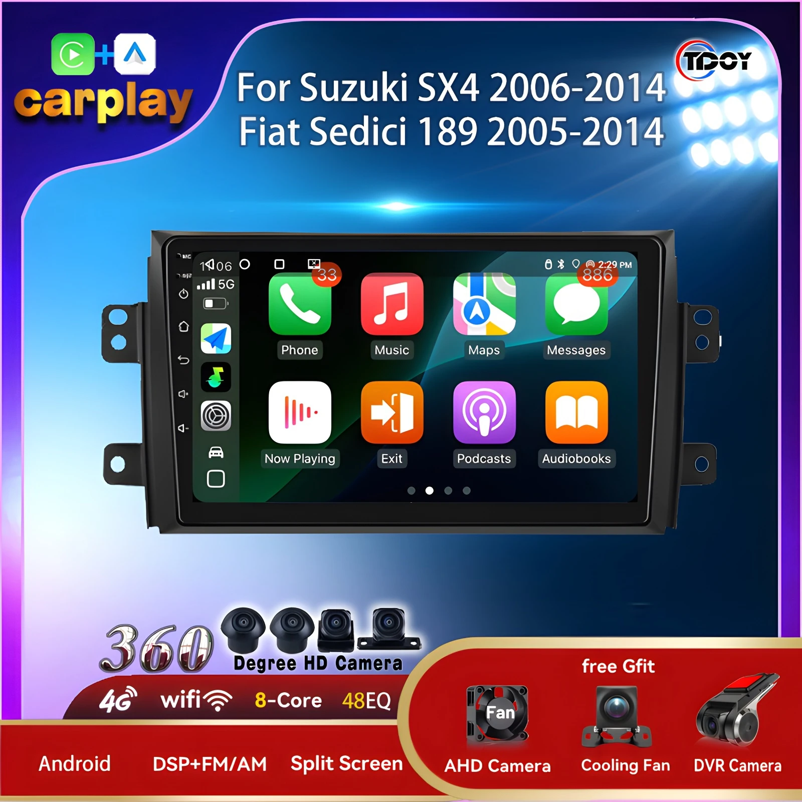 

Автомобильная стереосистема Carplay Android Auto для Suzuki SX4 2006-2014 для Fiat Sedici 189 2005-2014 GPS DSP Мультимедийный плеер 4G WIFi