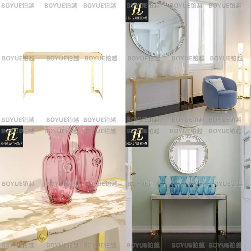 Italian Minimalist Stainless Steel Console Table Modern Luxury Entryway Furniture Wall Mounted Hallway Decor High End Design