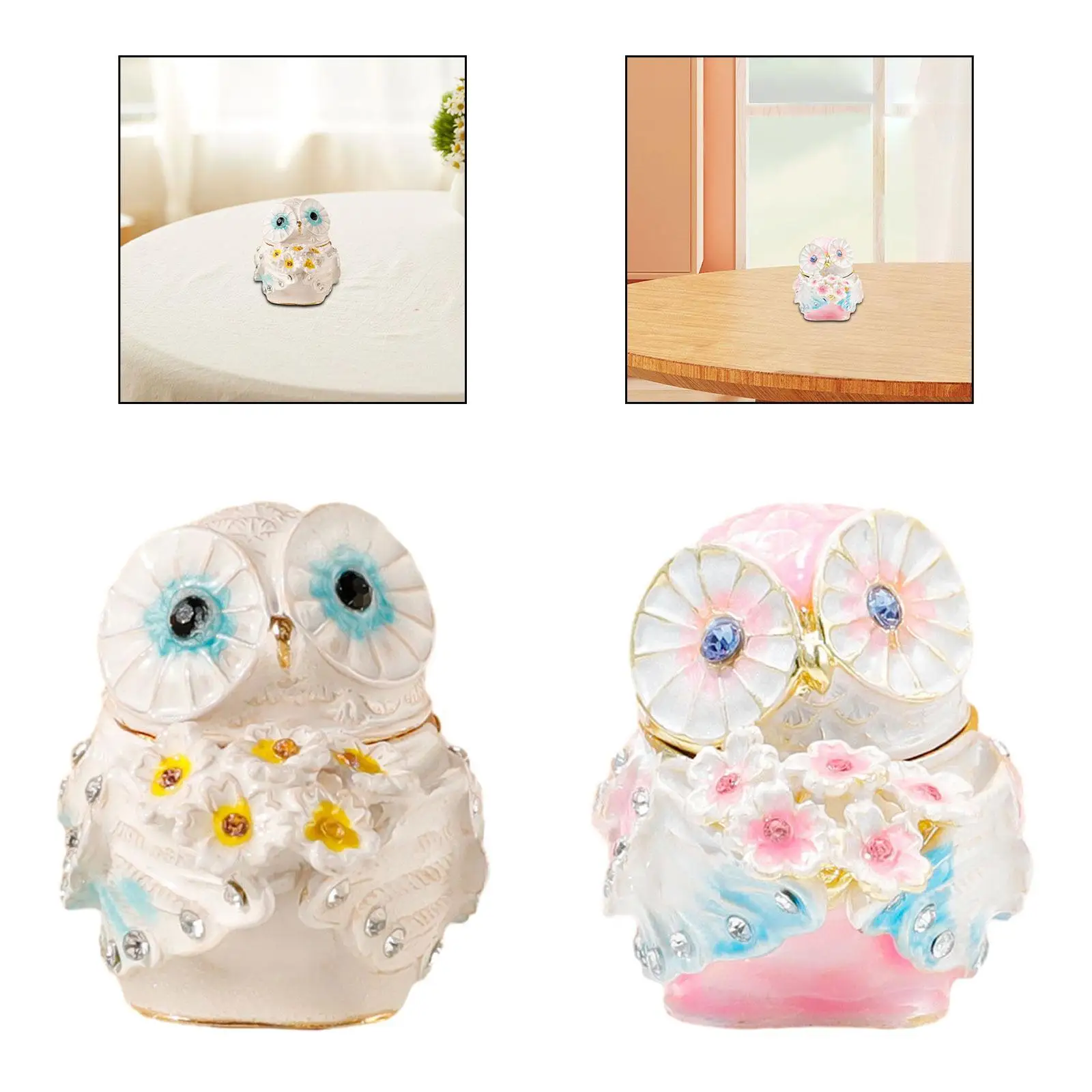 

Owl Trinket Box Jewelry Storage Box Animal Statue Ornament Mini Hand Painted Enamel Treasure Case for Earring Home Decoration