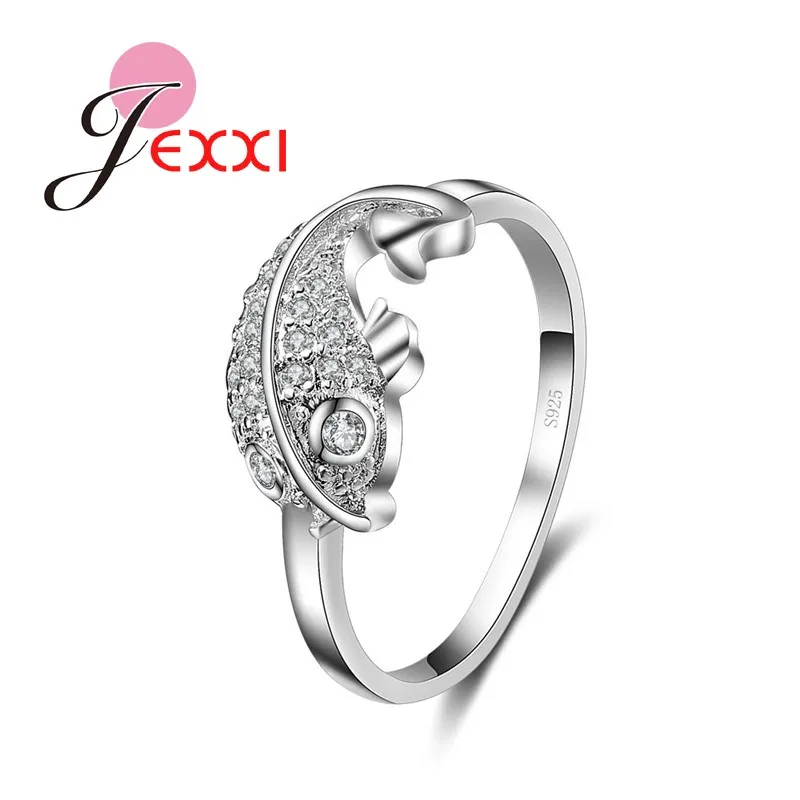 Unique Fish Design Fashion Party Jewelry Gift 925 Sterling Silver Color Cubic Zircon Crystal Rings For Women Girls Anillos Anel