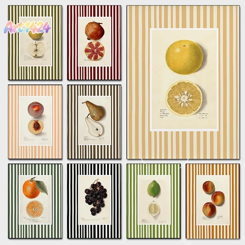 Modern Farmhouse Kitchen Fruits Posters Fresh Orange Grape Peach Prints Canvas Painting Wall Art Pictures Home Living Room Decor