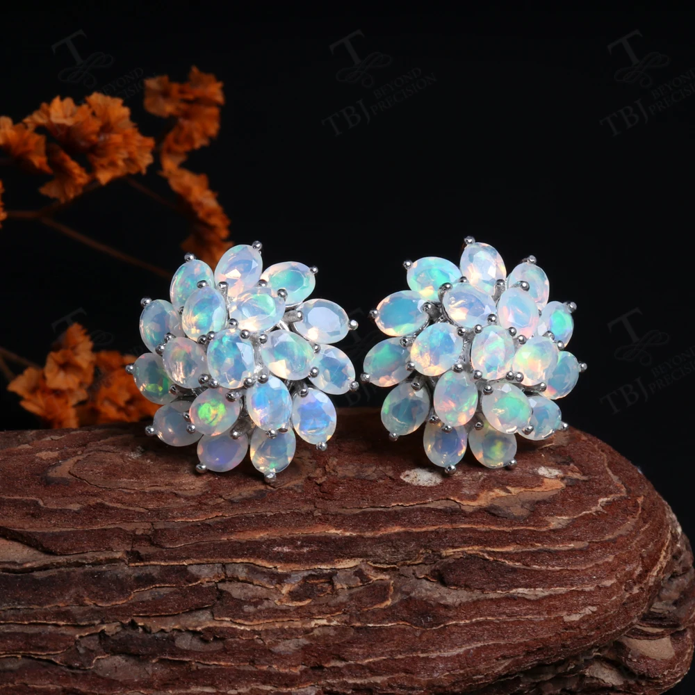 Luxury 8.3ct Opal clasp earrings flower design S925 silver natural real gemstones quality jewelry for women party banquet gift