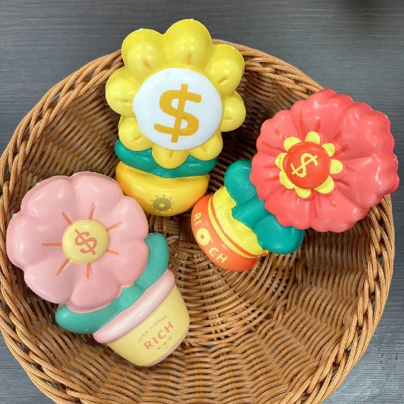 Creative Kawaii Funny Sunflower Flower Pot Ornament PU Slow Rebound Money Flower Squishy Stress Relief Toy Girl Birthday Gift